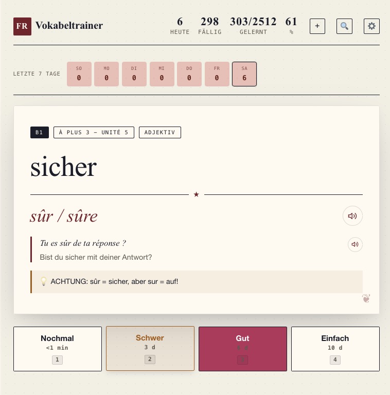 Vokabeltrainer - Hinweis